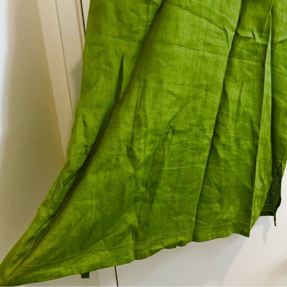 ISHYU 100% Linen Button-Up Sleeveless Tunic Top. Slit Hemline. Green. Size Large - Picture 3 of 11